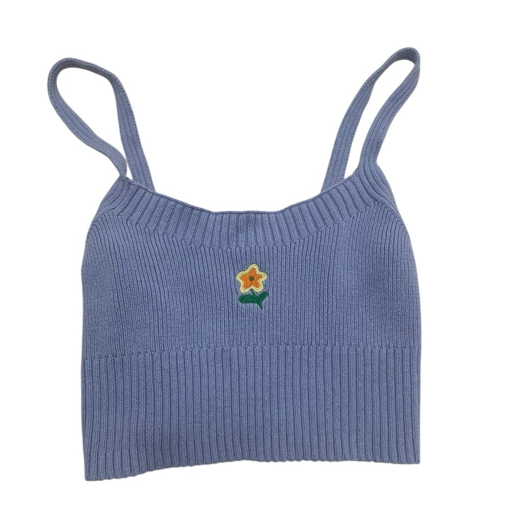 Pacsun Y2K summer crop top embroidered flower blue women’s medium